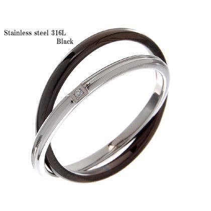 【年始セール】リング ブラック メンズ ステンレス 2連 ジルコニア grs871b