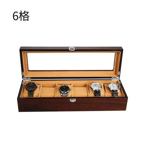 時計ボックス 時計収納 時計ケース 腕時計 木製収納 ディスプレイボックス ガラス サンルーフ クラシック モダン ブラウン 父の日 敬老の日 ギフト ユニセックス 6スロット