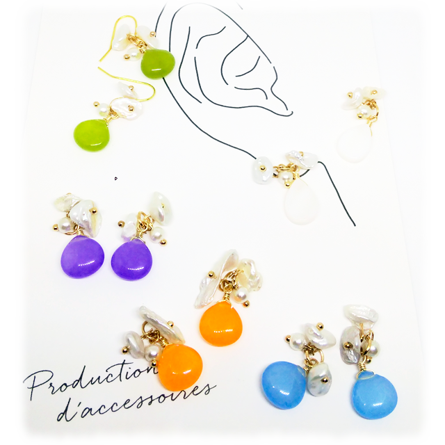 パールの花びらとオレンジジェイドのピアス Cocoro パールの花びらとオレンジジェイドのピアス Cocoro