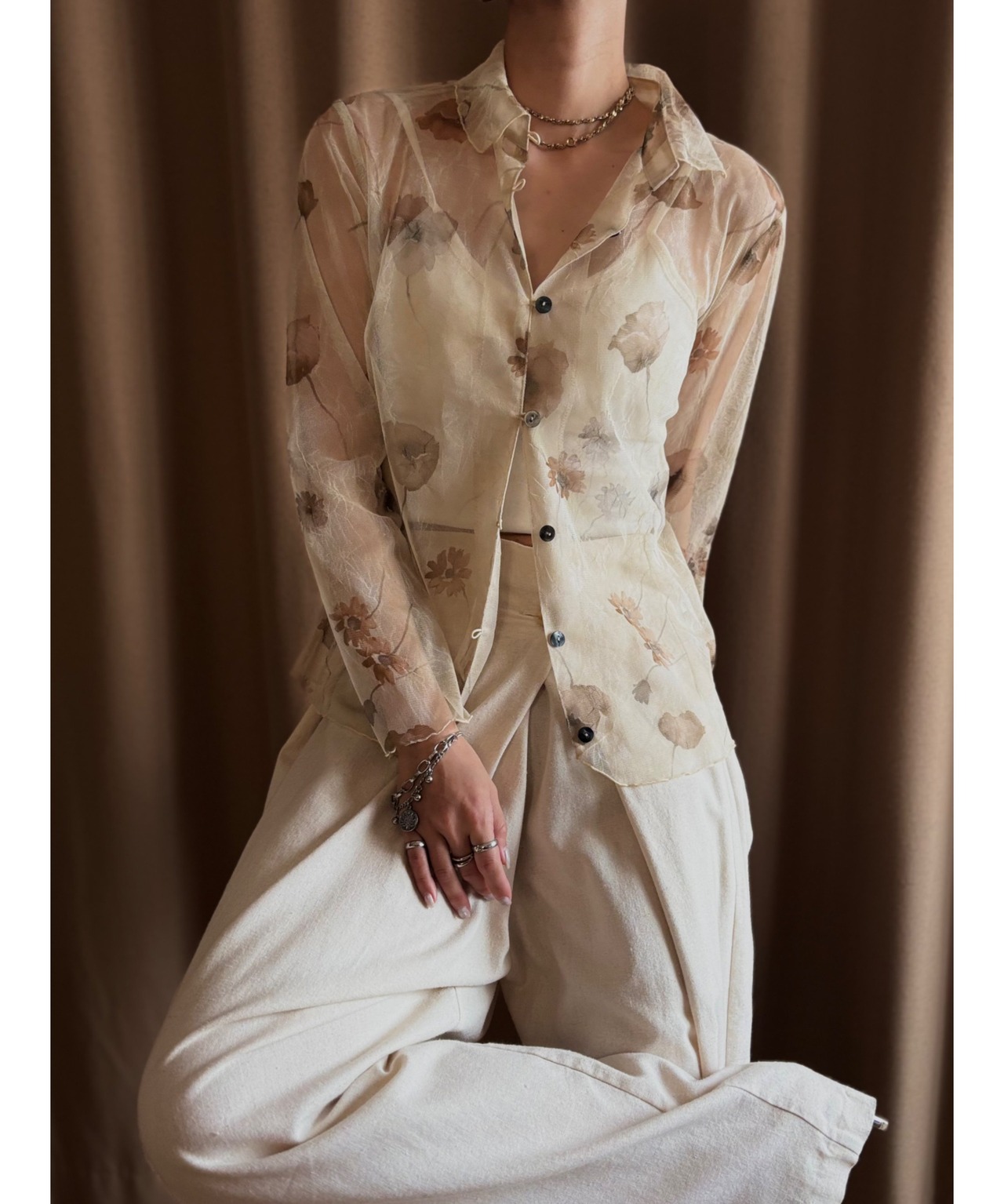 pressed flower sheer shirt-4730-6