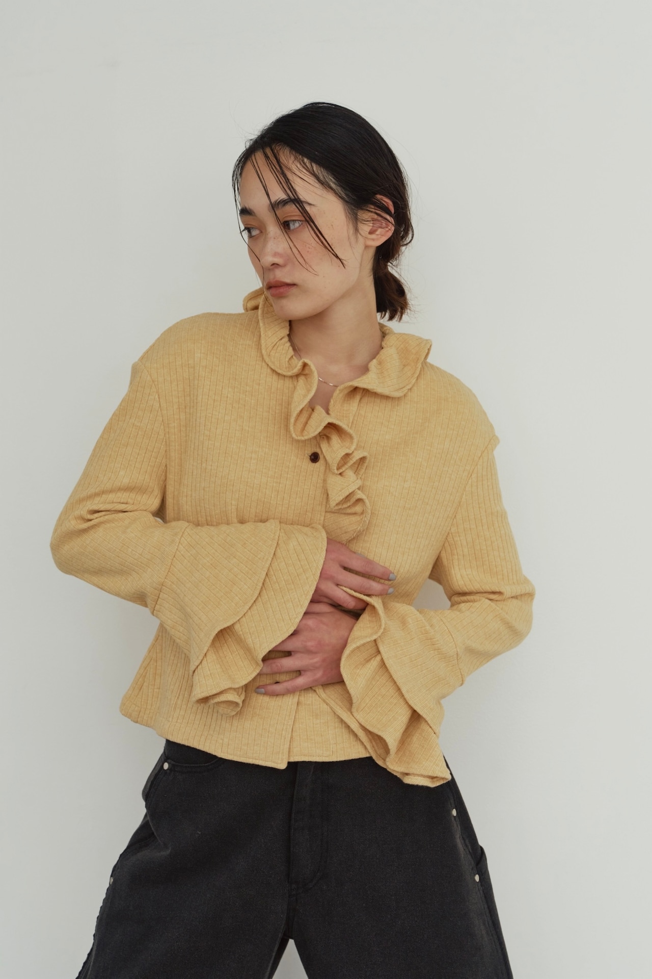Drop Shoulder Frill Knit / YELLOW - 2