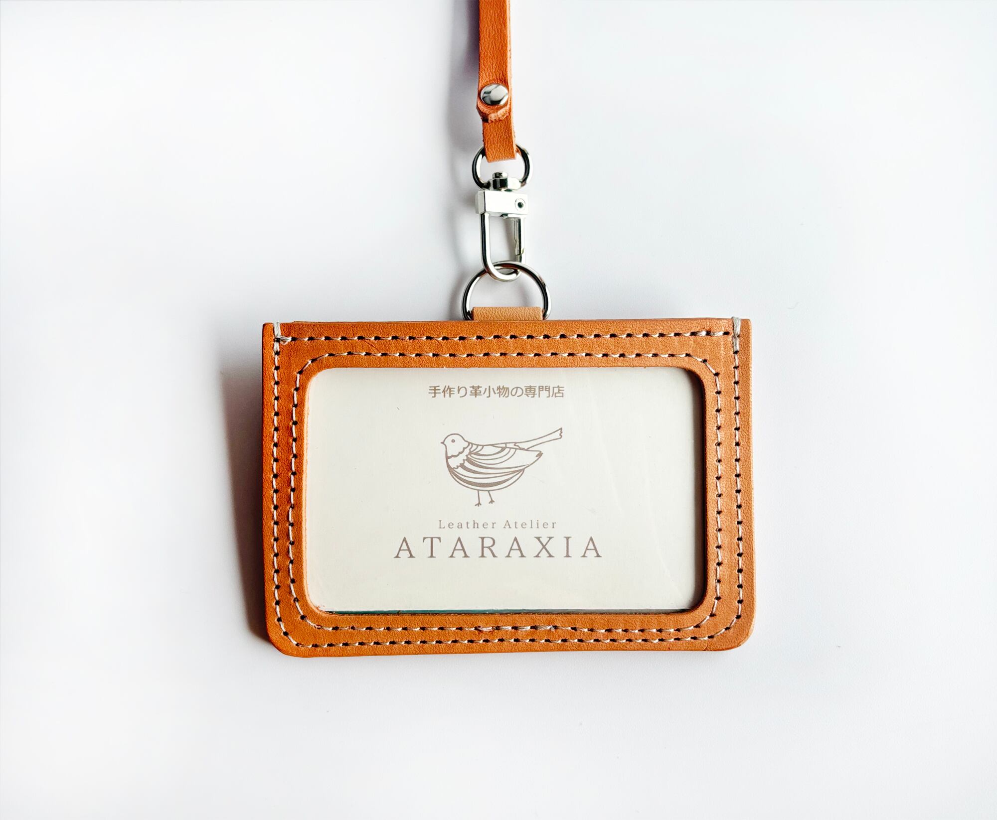 IDカードホルダー ナチュラルヌメ革（国産牛革使用）ネックストラップ