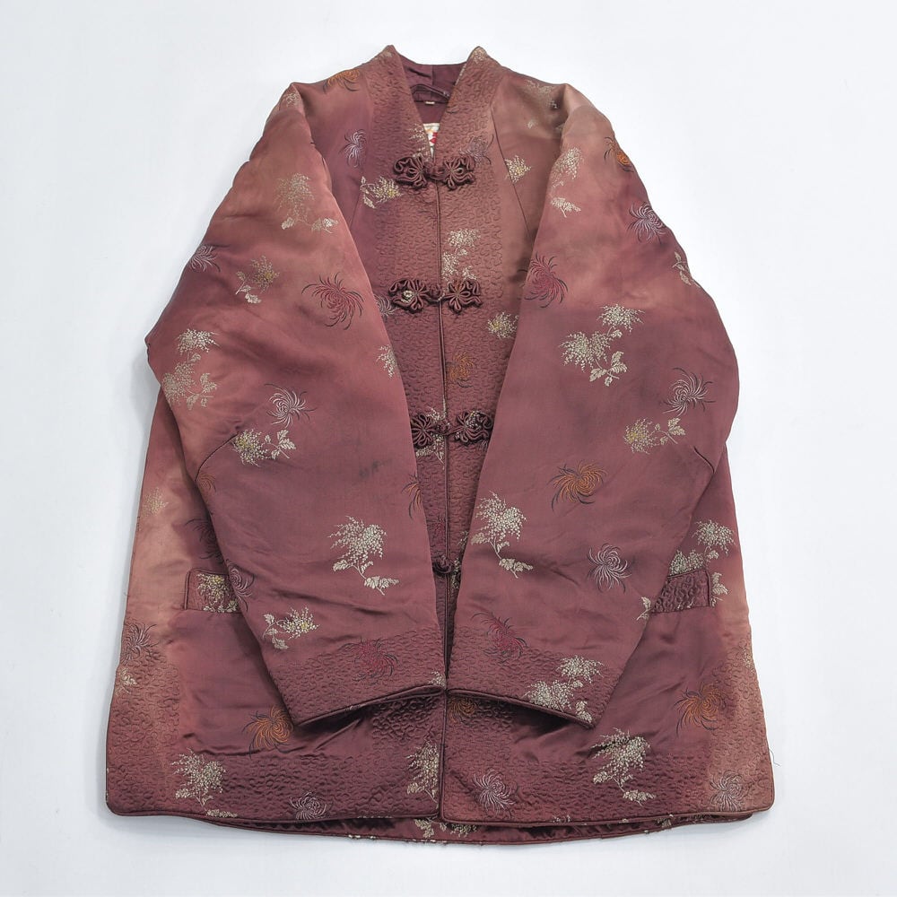 60s 上海製 Peony BRAND 牡丹牌 シルクブロケード ボアライナー 菊刺繍