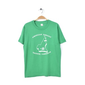 80s スクリーンスターズ カメルーン アメリカ大使館 ヴィンテージTシャツ 袖裾シングル 緑 サイズM アメカジ 古着 @BZ0118