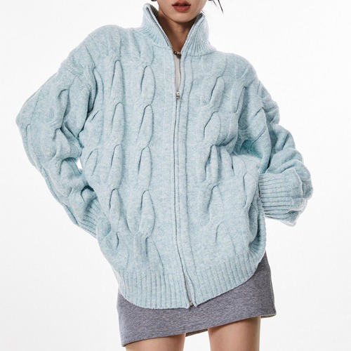 3色／ケーブルニットジップアップトップス ・20087