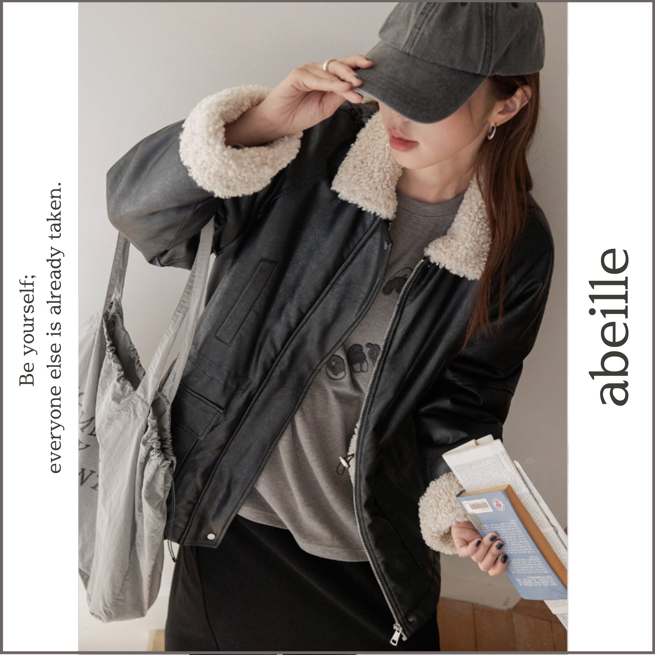 boa trim eco leather coat 14052