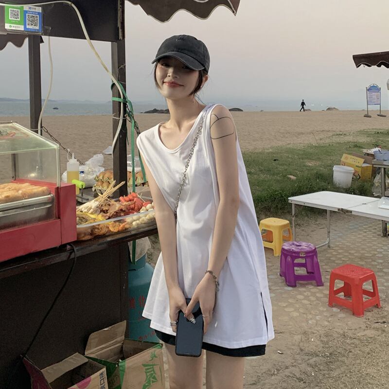 ホワイトサマー薄手ルーズノースリーブ 夏物 試着室64636978082