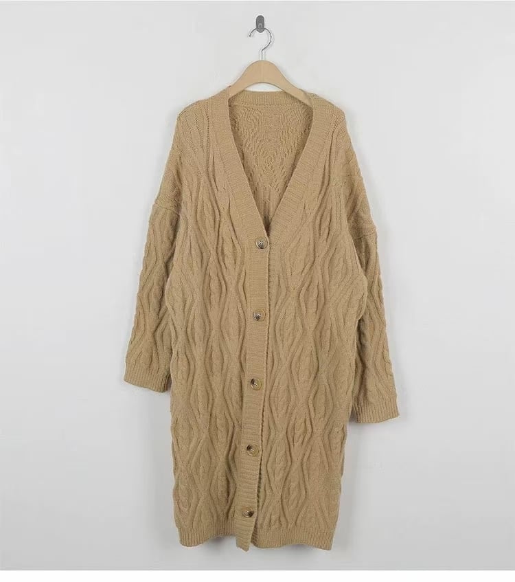 ケーブル編み ロングカーディガン　AJ1079-889
