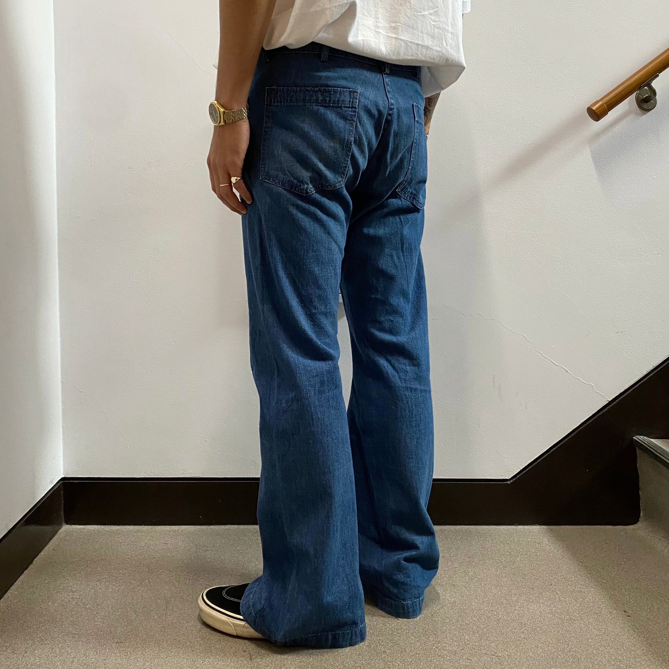 60's US NAVY seafarer Denim Sailor Pants W32 / USN 海軍 デニム 巻き ジーンズ ダンガリー フレア  ブーツカット セーラーパンツ アメリカ製 ヴィンテージ 古着