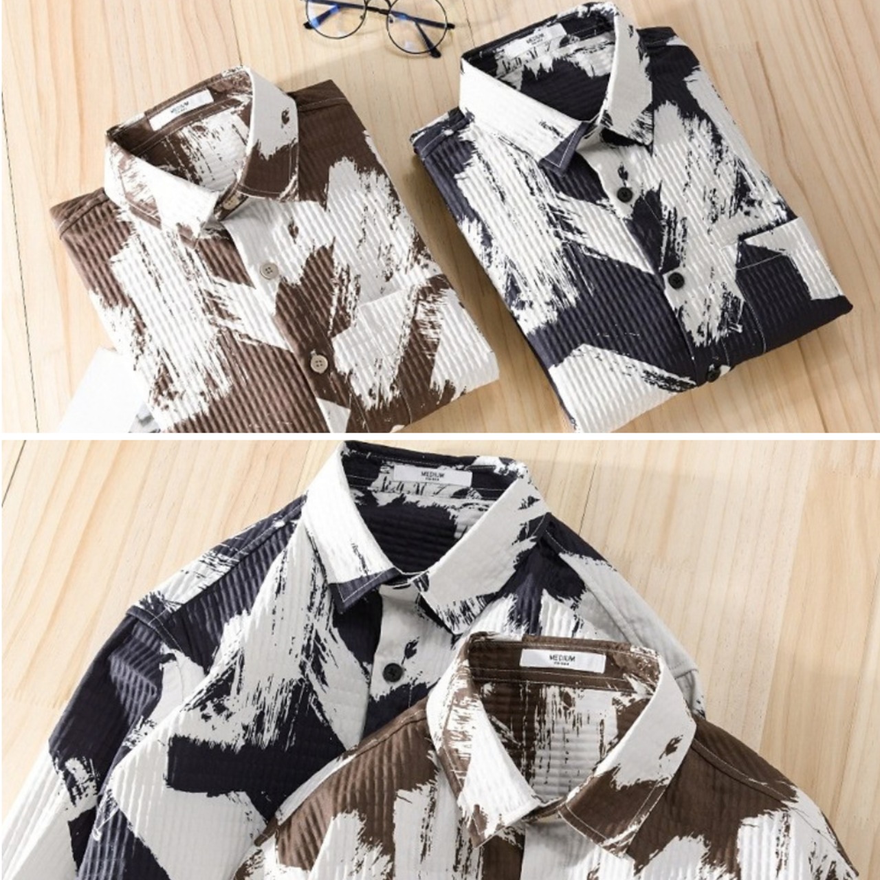 【M-3XL】Brush Pattern Long Sleeve Shirt / ブラッシュ パターン 長袖 シャツ