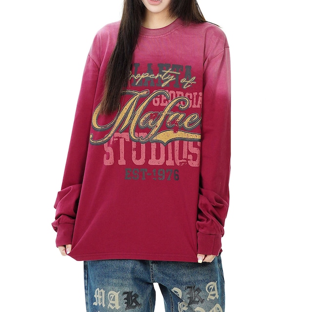 フェードカラーカレッジロングスリーブTシャツ 1col R02481