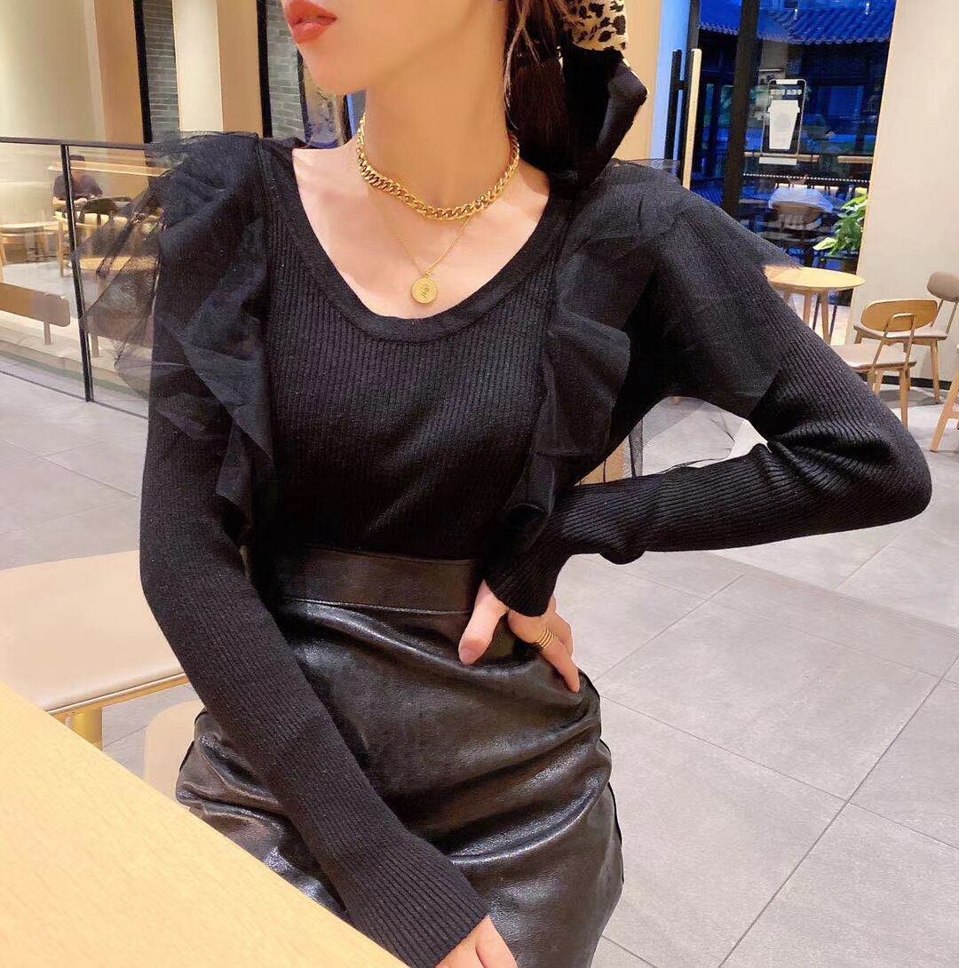 チュールフリルリブニット