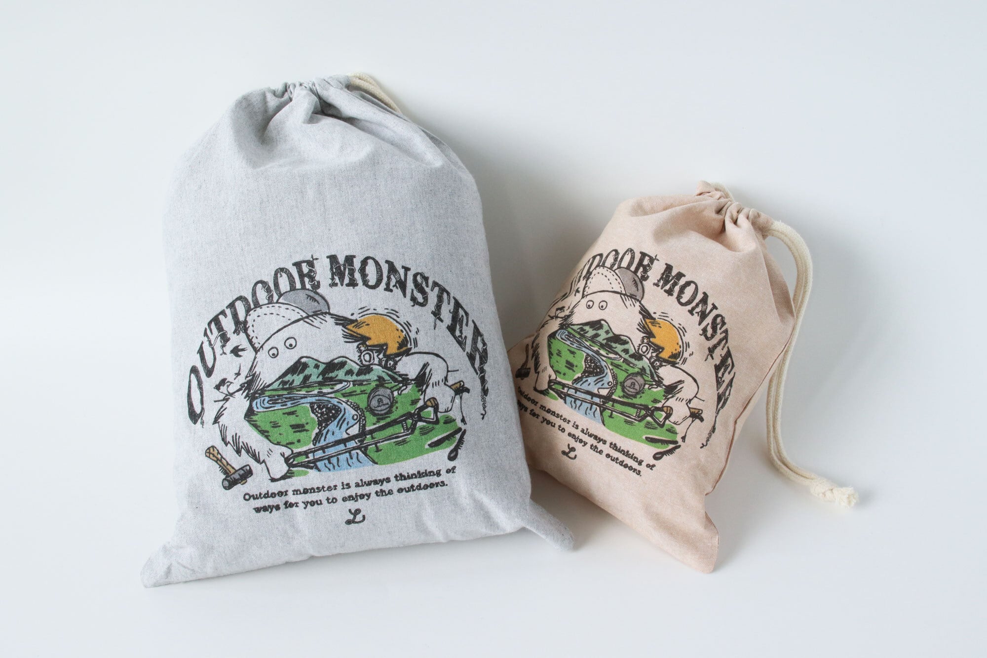アウトドアモンスター】巾着袋ベージュM | アウトドア・キャンプ用品