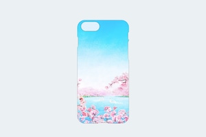 【春限定】満開の桜と、スワンボートが浮かぶ湖を描いた、スマホケース