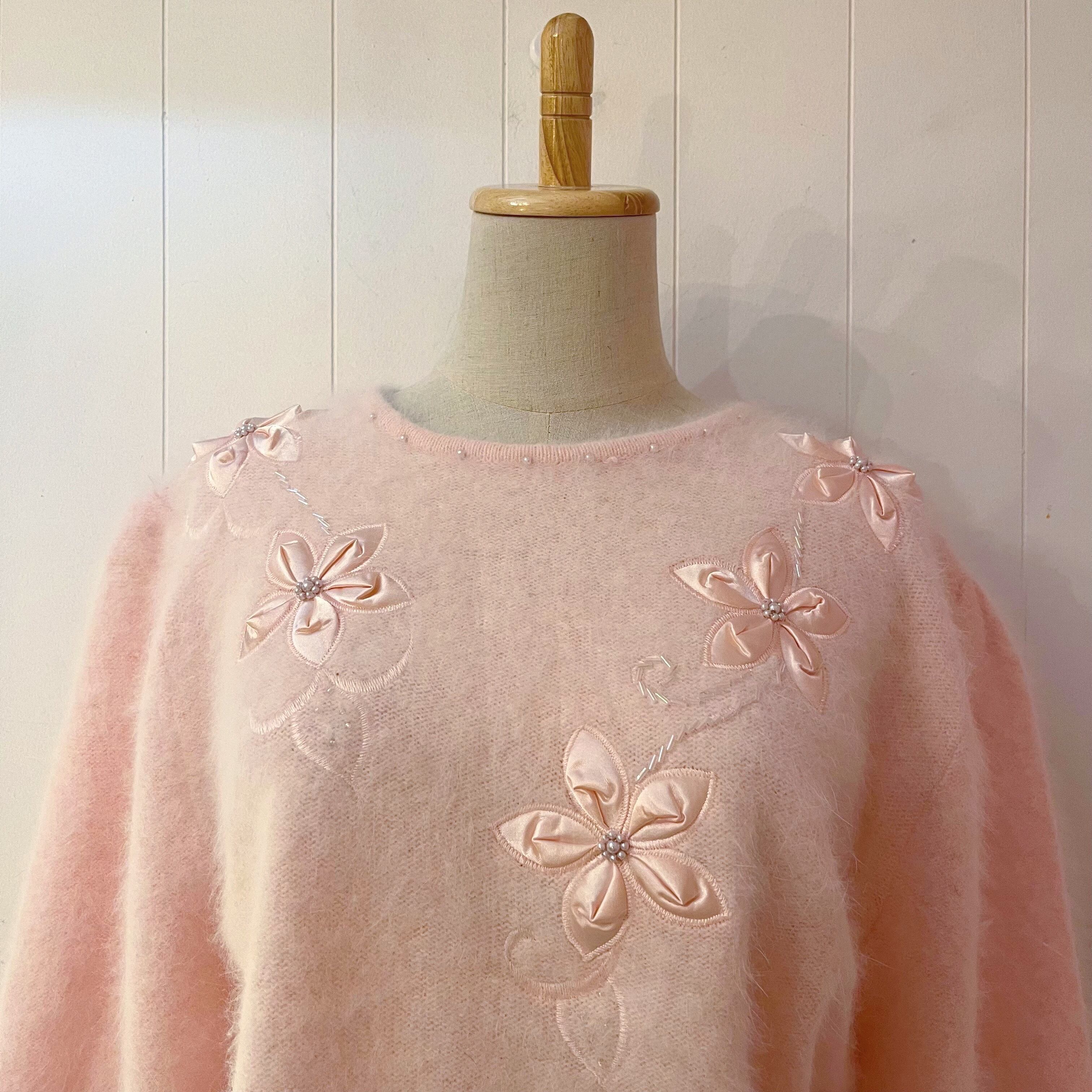 flower beads pink knit sweater
