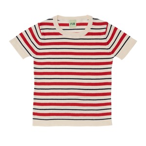 ボーダーニットTシャツ【FUB】2022 SS レッド Striped T-shirt, ecru/red GOTS