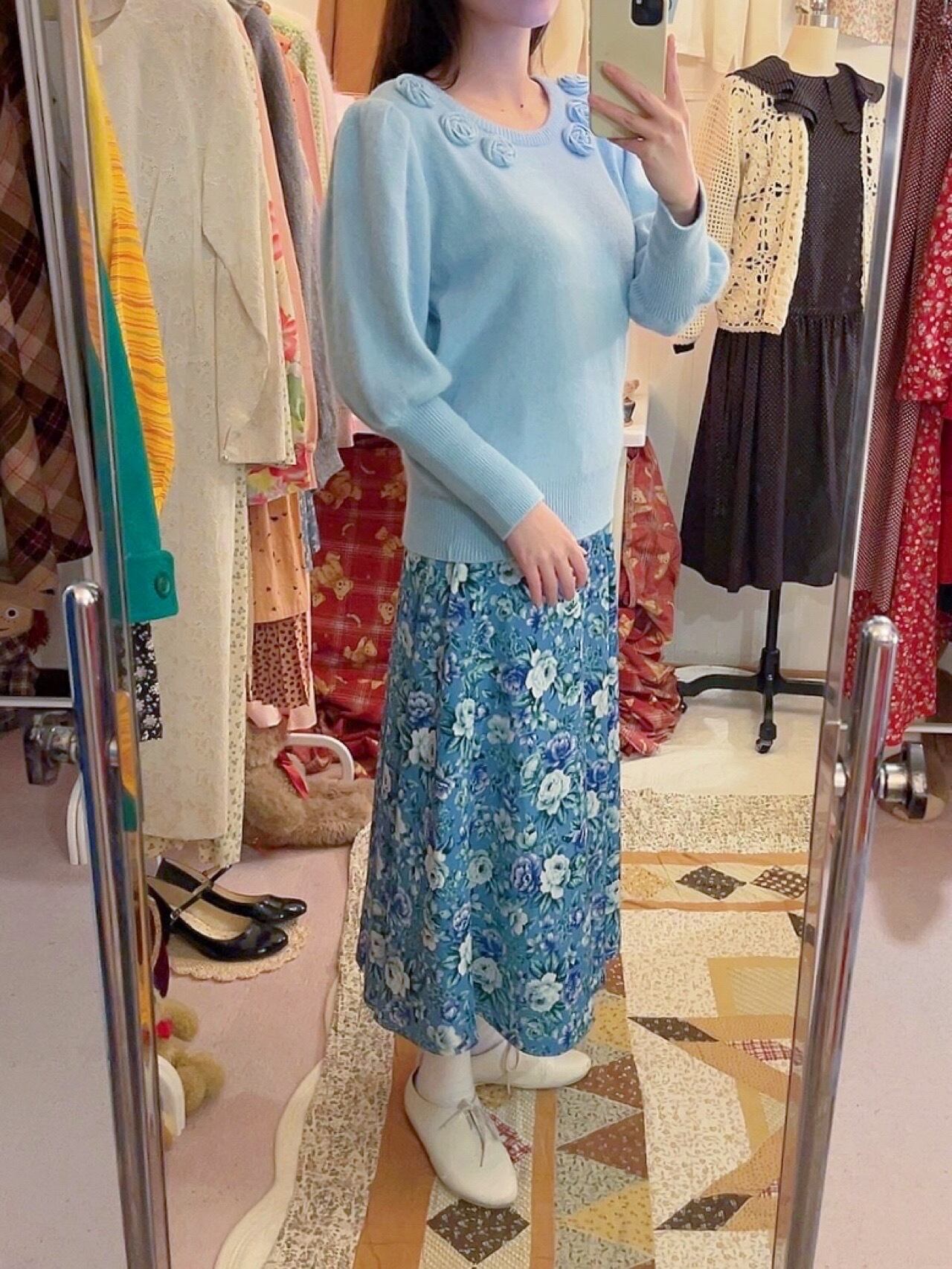 light blue rose knit sweater