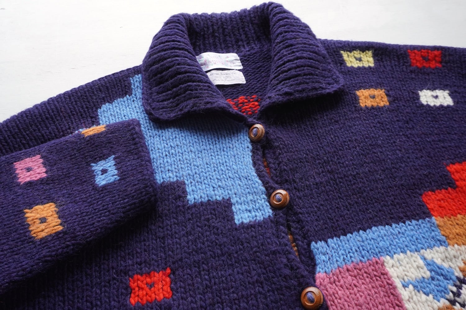 1990's ECUADOR製 [ANIMAS TRADING CO.] カラフルブロック&地上絵調柄