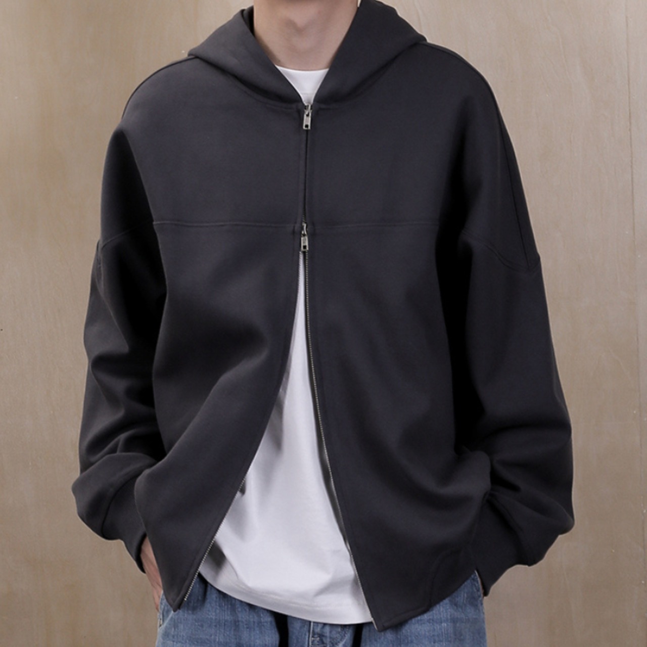 カジュアルスプリット両ジップパーカー　0815