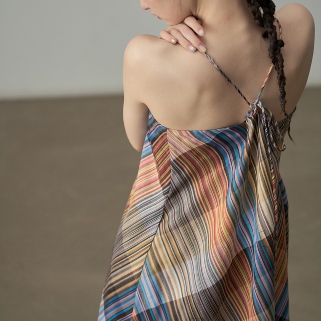 check pattern camisole long dress L0550