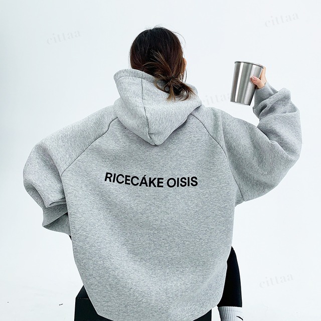 ★予約★【早割限定特典10％OFF】D-423　2025秋新作♡RICECAKEバックロゴラグランフーディー　ライトグレー