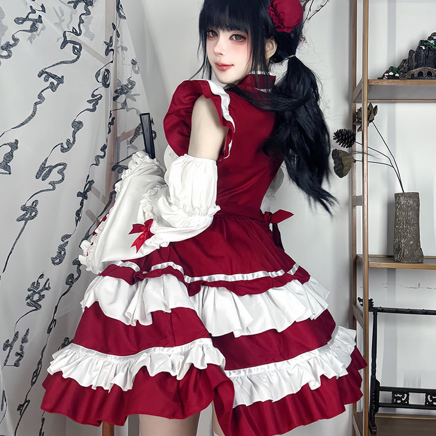 中華風メイド服 チャイナドレス 姫袖 アームカバー付き | ゴスロリ