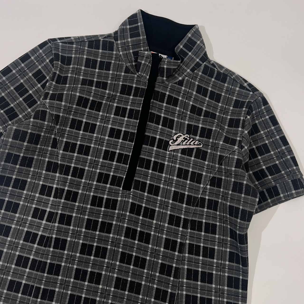 FILA GOLF フィラ ゴルフ チェック ハーフジップ 半袖 プルオーバーシャツ LL/グレー
