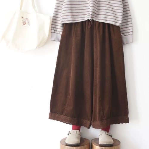 3色/裾レースコーデュロイワイドパンツ ・12473