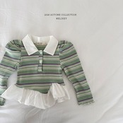 韓国子供服 / 26Autumn / 〖取寄〗Melikey / 斜めフリルカラーTシャツ / 女子服 *XS~JM*