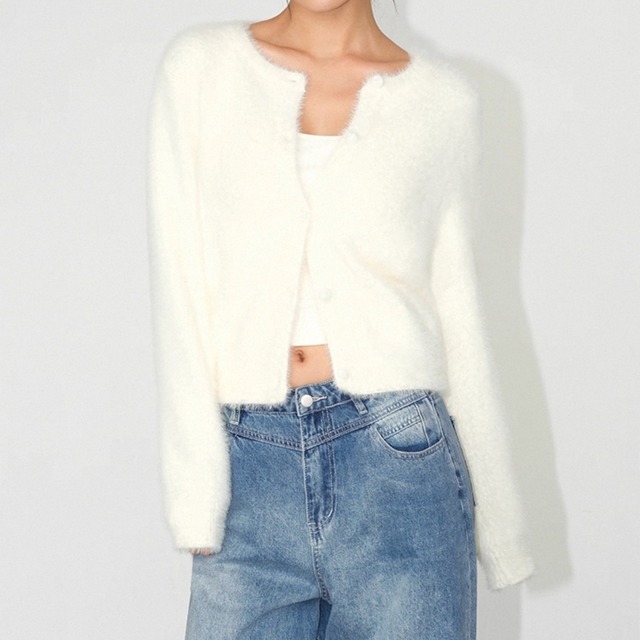 Retro Sweater Knit Short fur Cardigan 125419