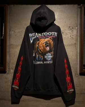 【Caka】00’s “Harley-Davidson” Flame × Bear Print Loose Zip Up Hoodie