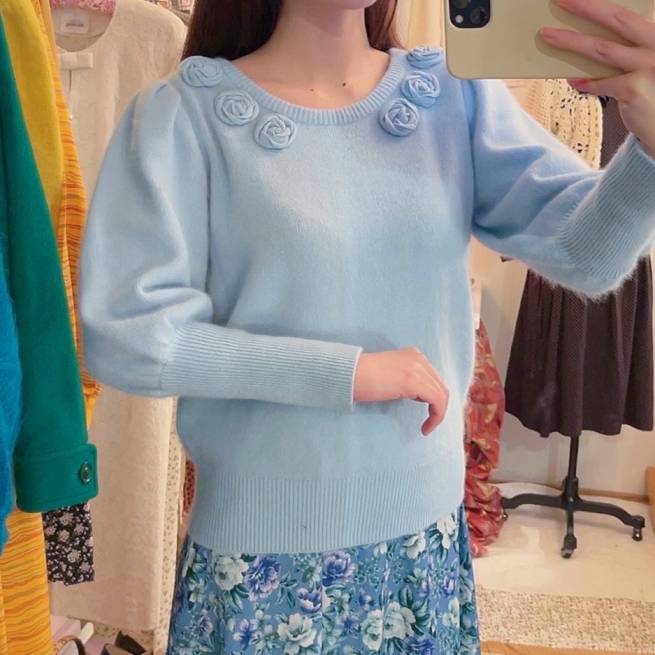 light blue rose knit sweater