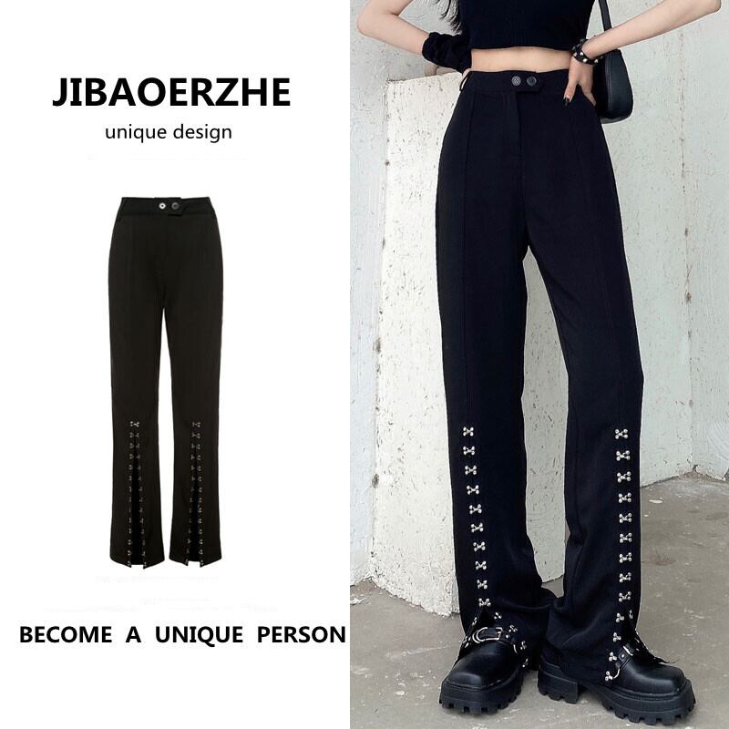 サマーワイドレッグパンツ スタンダードルーズカジュアルハイウェストウェストレースオーバーオール レトロ 夏物 ワイドパンツ ケッペル55789562988