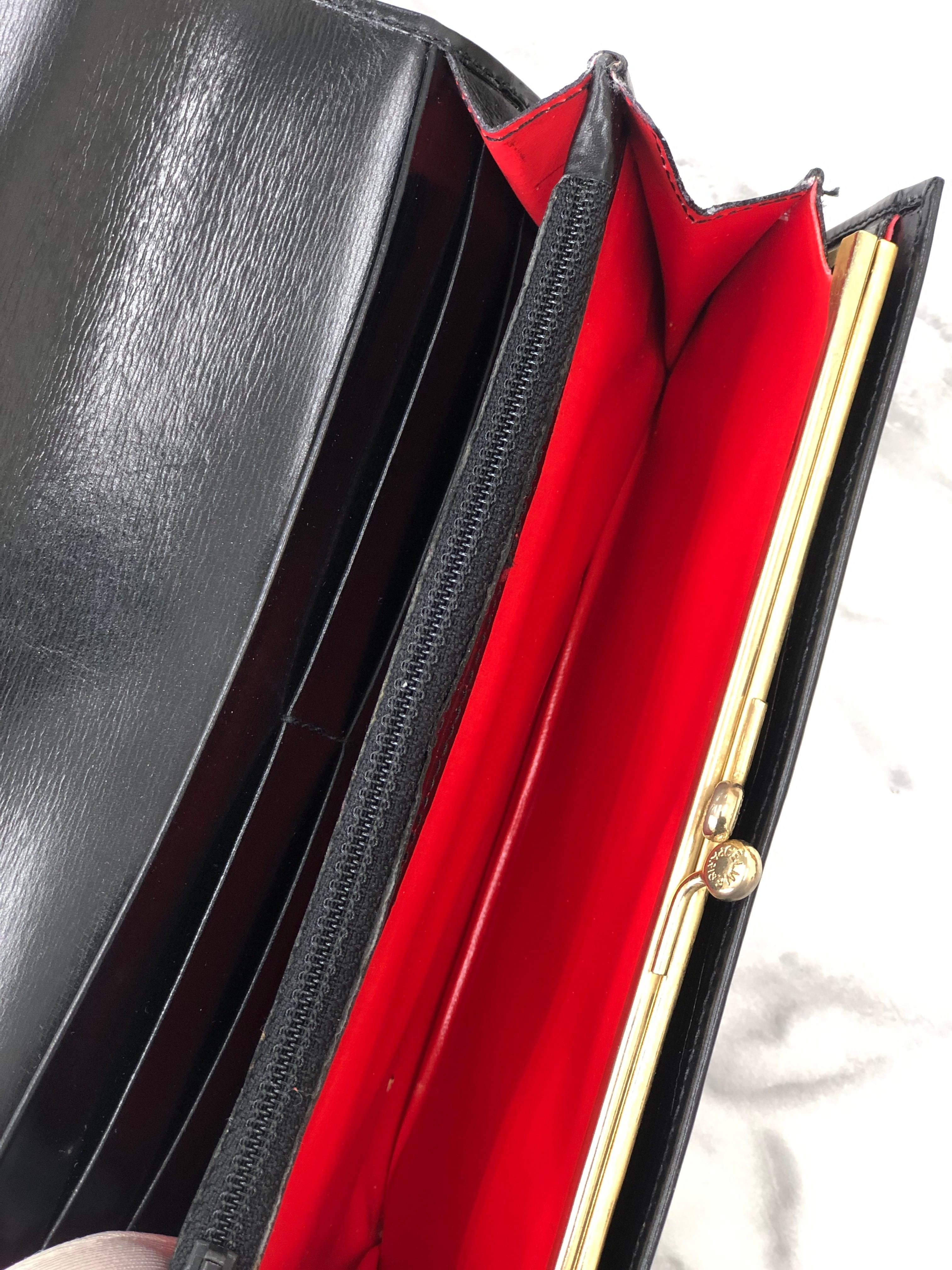 CELINE セリーヌ ガンチーニ レザー がま口 長財布 ブラック vintage