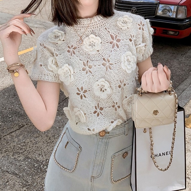 Flower crochet summer knit　B675