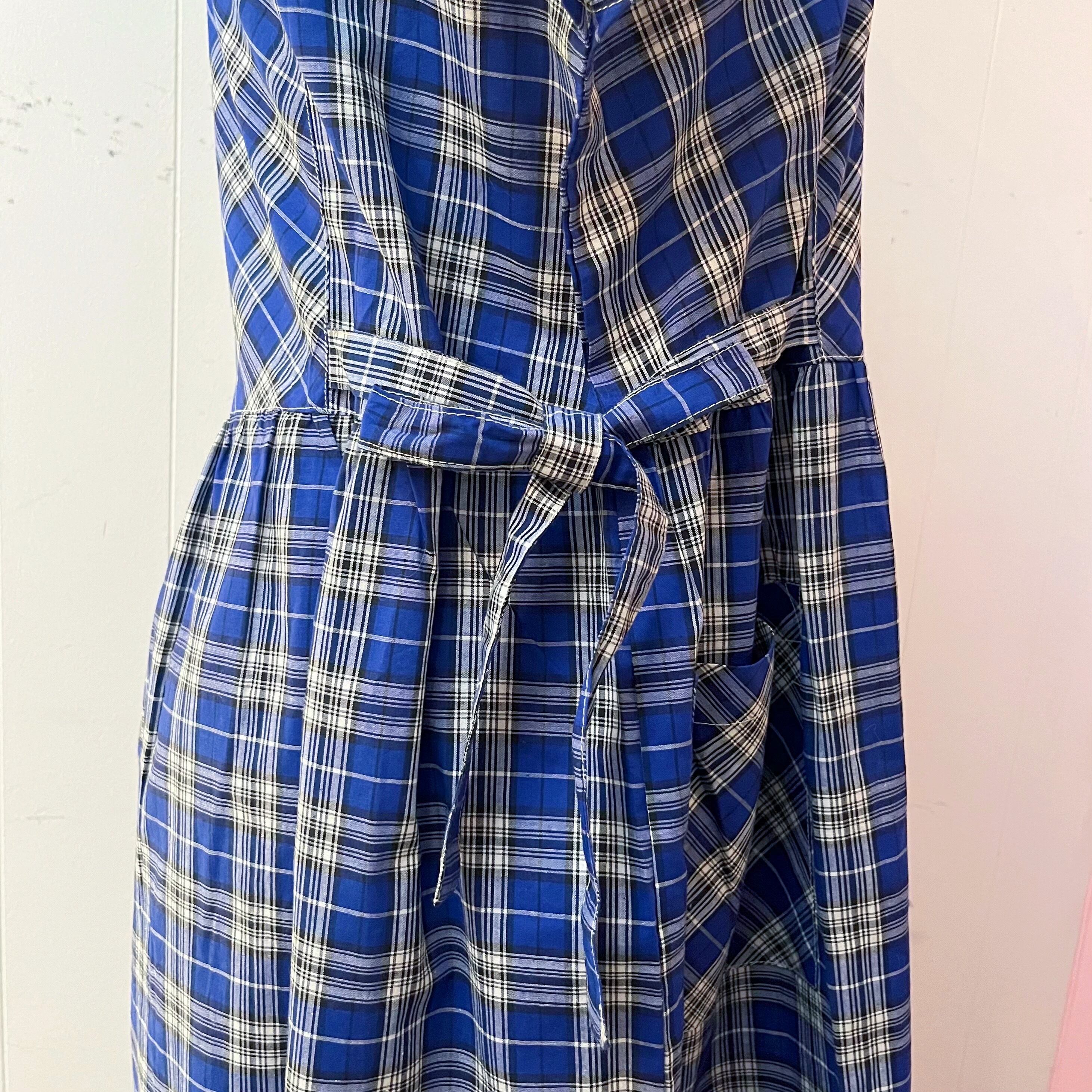 blue white check cotton one-piece