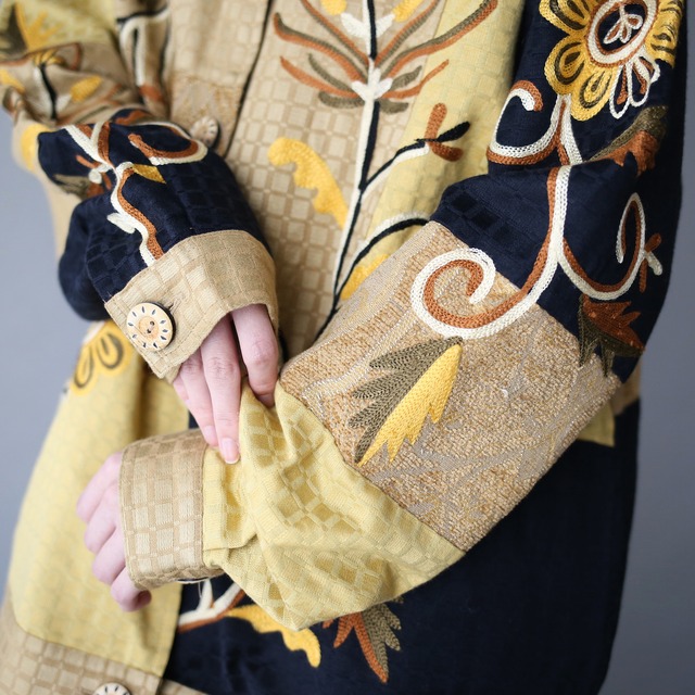 "刺繍" multi fabric switching design loose box silhouette special jacket