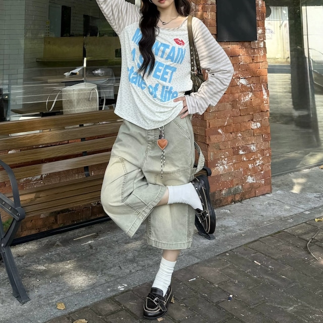 ボーダーラグランリッププリントロングスリーブTシャツ 2col R02471