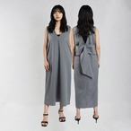 バックリボン Vネックロングワンピース