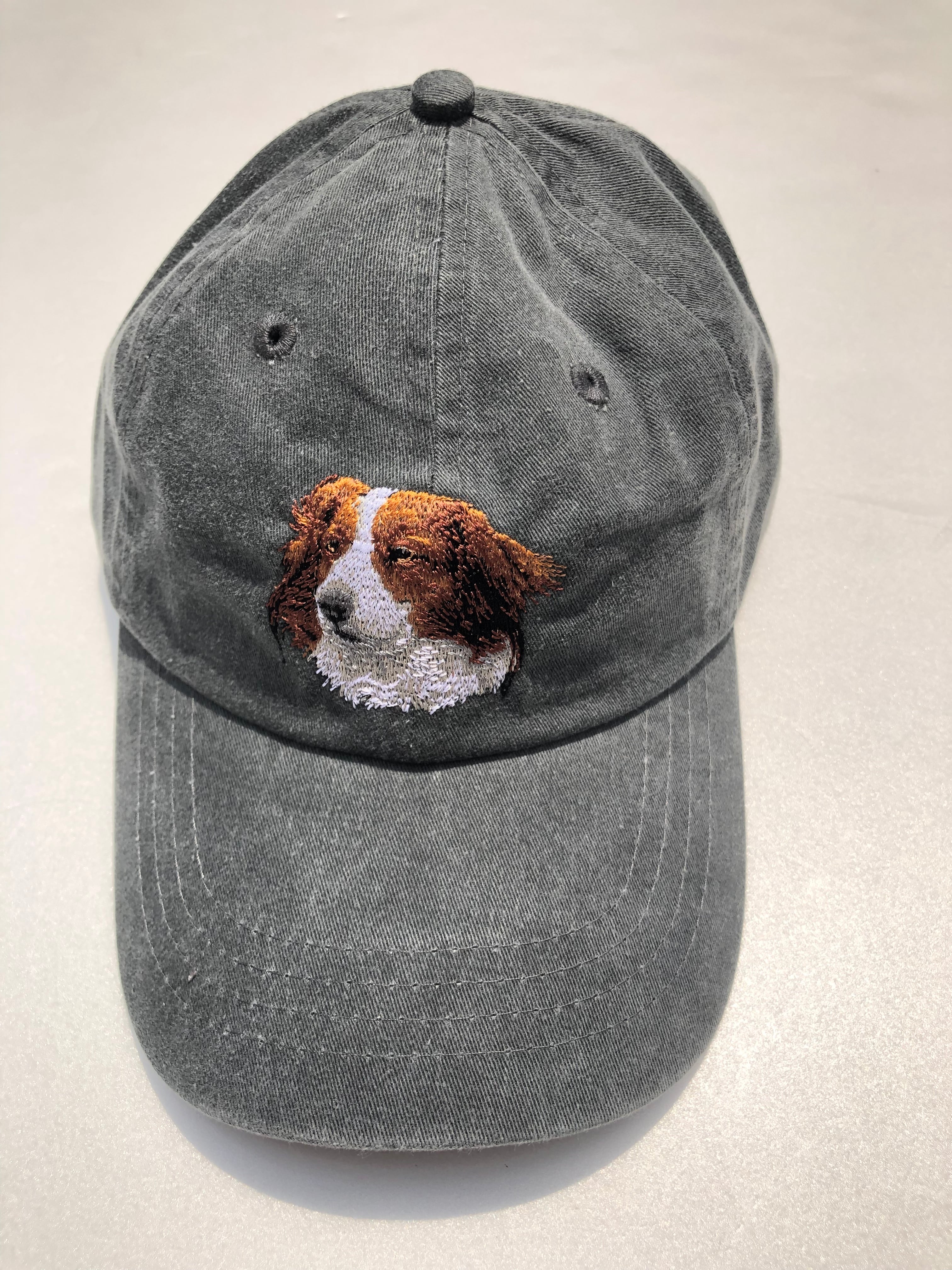 Dog embroidery cotton dad cap[fade black]-Kooikerhondje |  「gray」ビンテージ古着。Dog(犬)の顔をプリント・刺繍した帽子（キャップ）販売