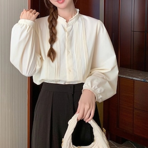 フリルバンドカラーピンタックブラウス ・72852 フリルバンドカラーピンタックブラウス ・72852