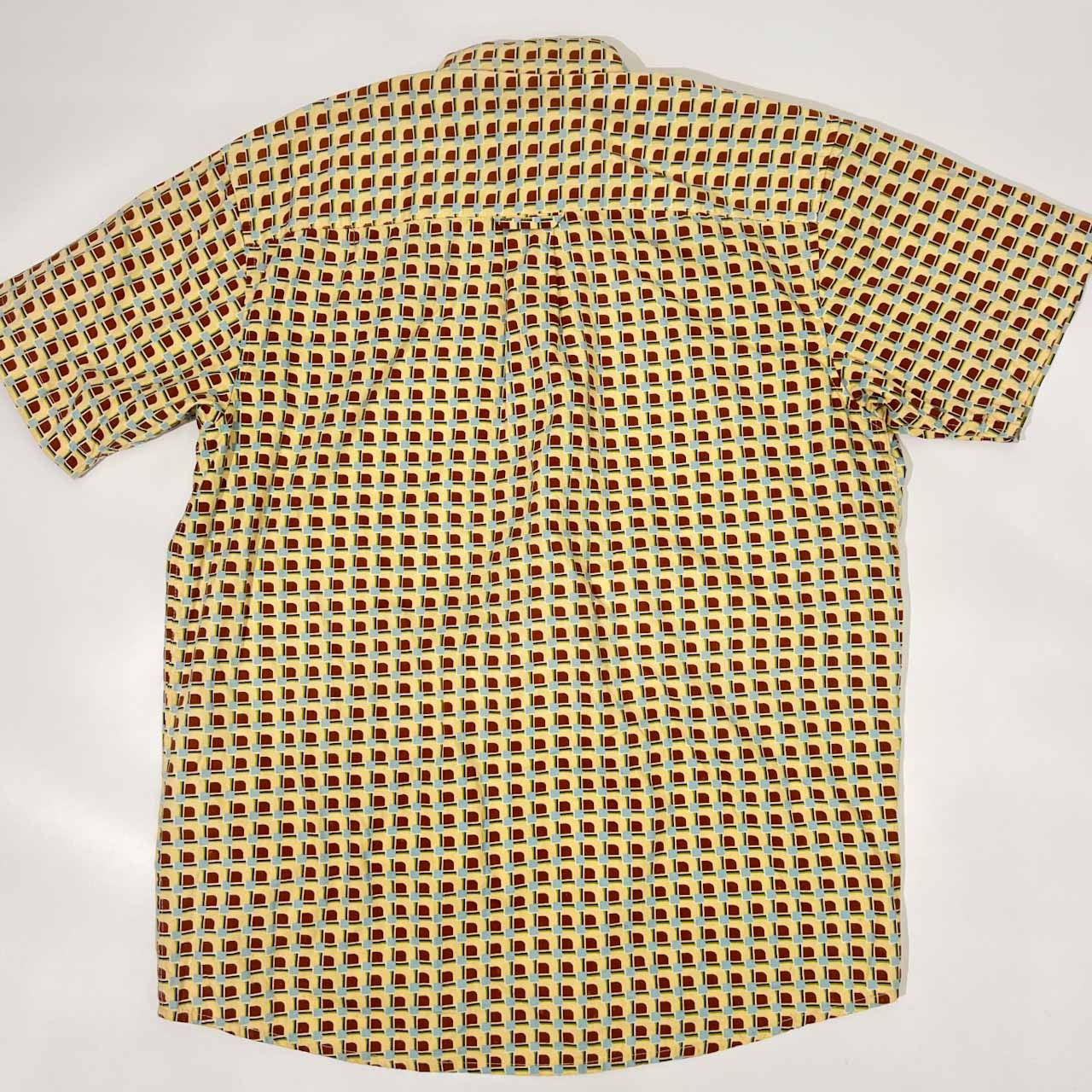 90s nautica ノーティカ チェック風 BD ボタンダウン 半袖シャツ 柄シャツ M/イエロー系 メンズ ビンテージ