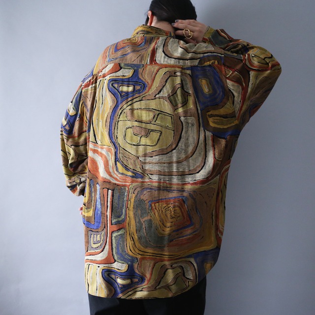 "渦" multi color art full pattern over silhouette shirt