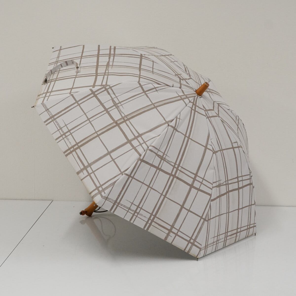 サンバリア100 完全遮光日傘 USED品 格子柄 モカ Sサイズ レトロ 晴雨
