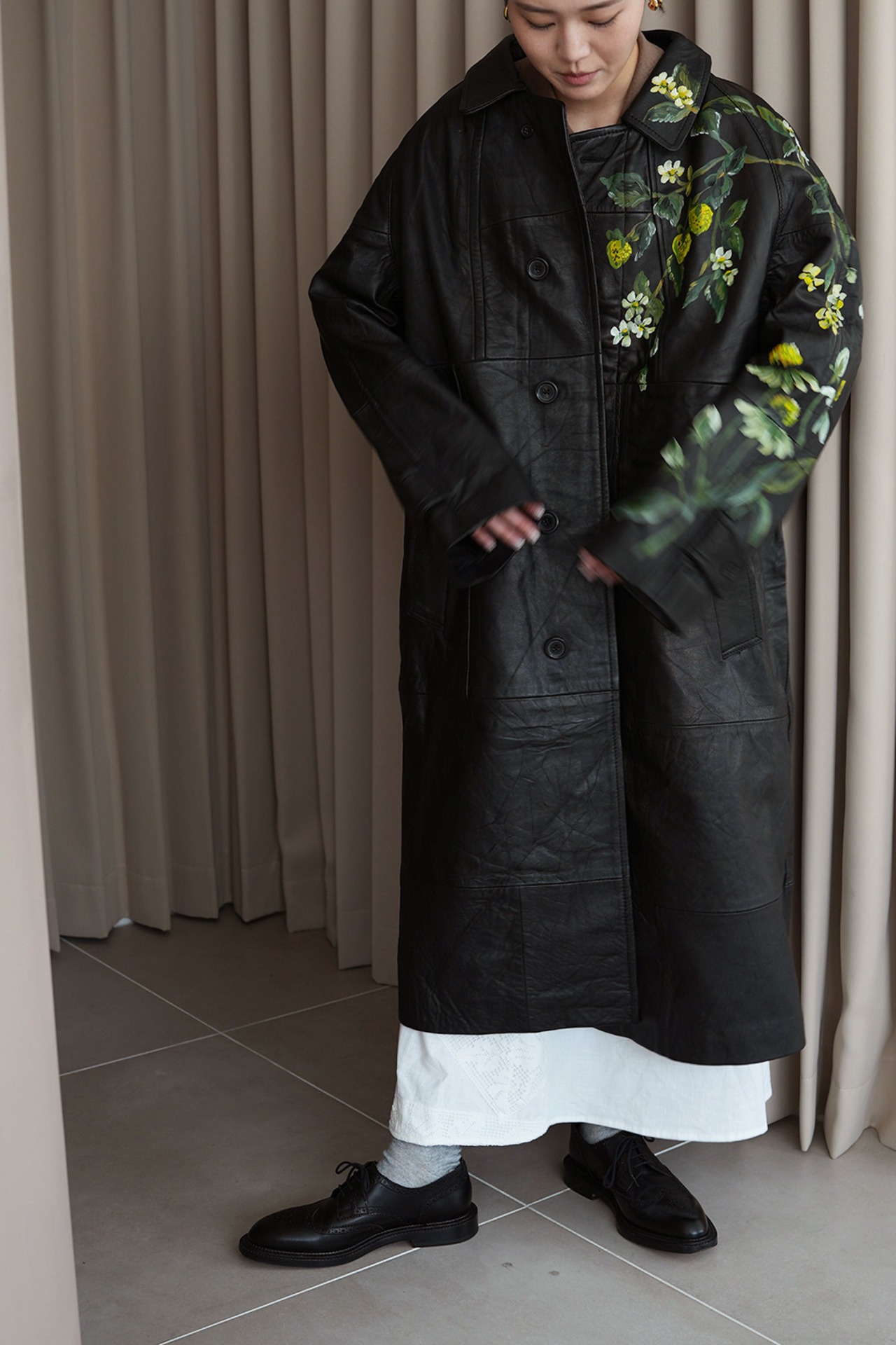 leather long coat-strawberry