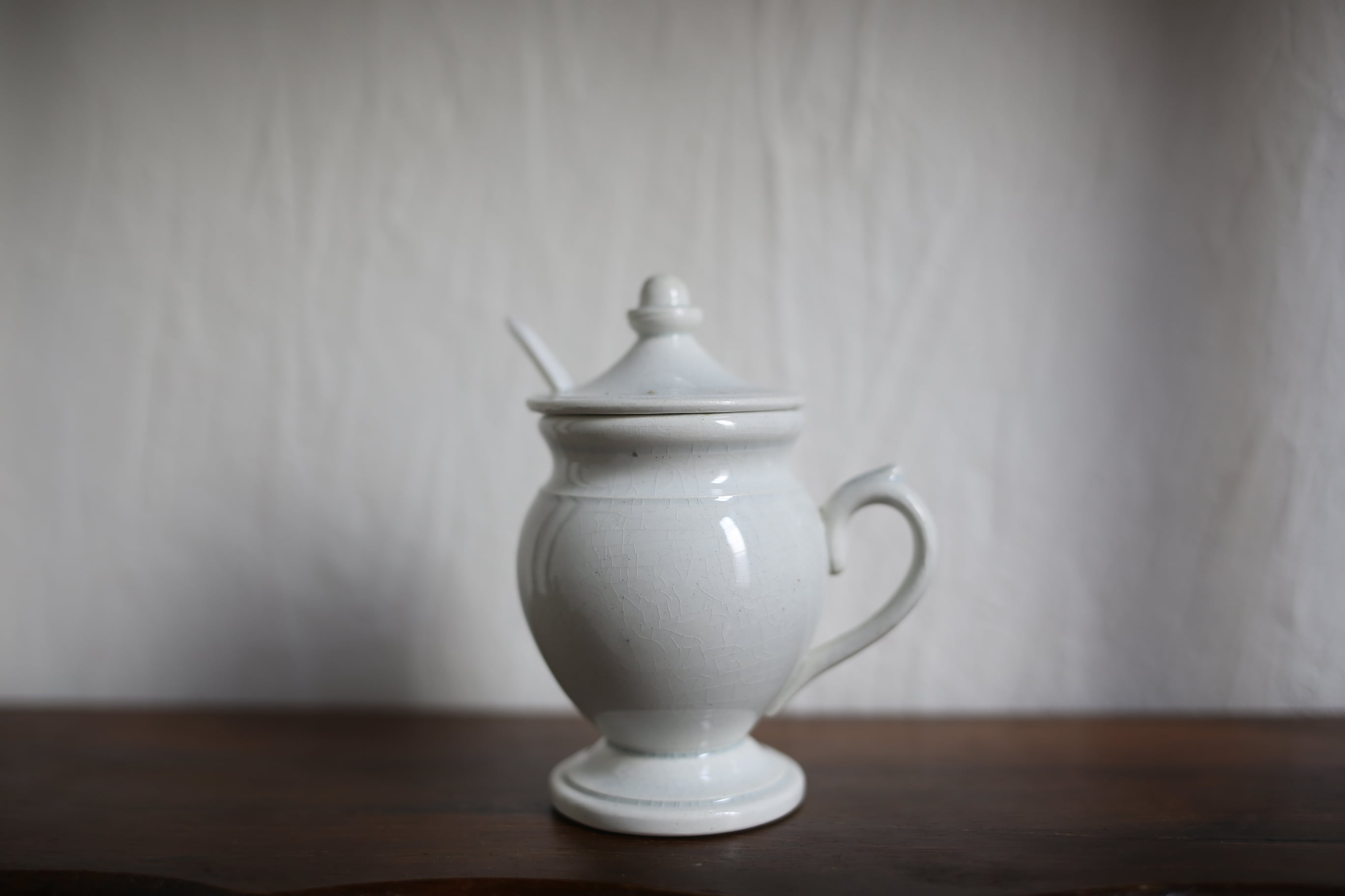 フランス アンティーク ヴィンテージ 白無地 マスタードポット | EMUPARIS