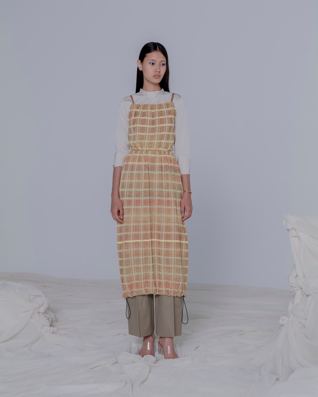 TAN/26SS-8 MULTI BUTTON KNIT BLOUCE/IVORY