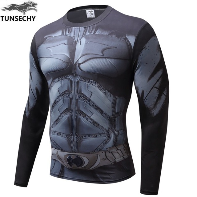 新しい2017高品質バットマンおしゃれな男3dデジタル印刷ロングスリーブtシャツスーパーヒーローコミックタイトクイックドライtシャツ