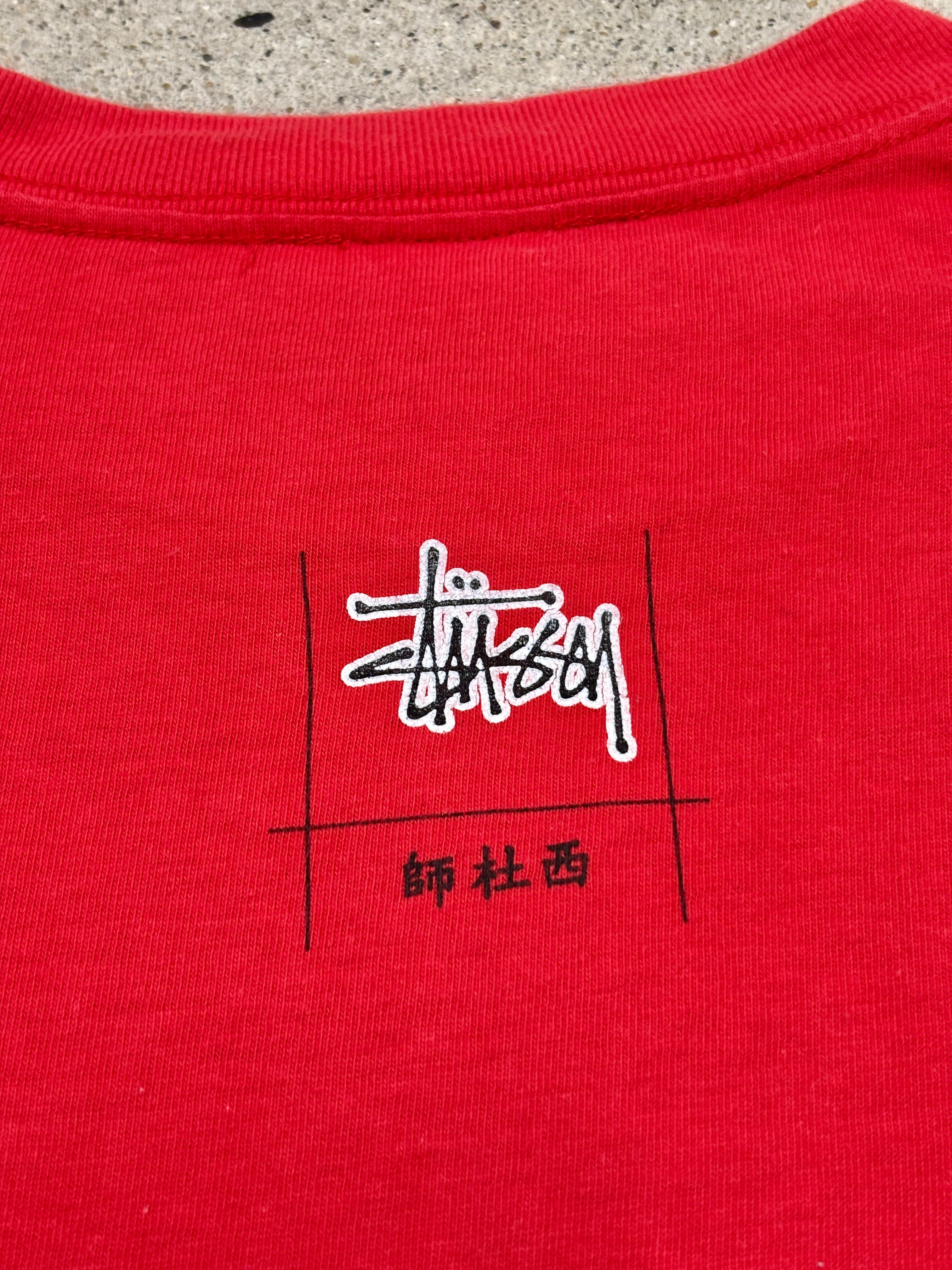 00s OLD STUSSY/師社西 print Tee/USA製/銀タグ/L/ロゴプリントTシャツ