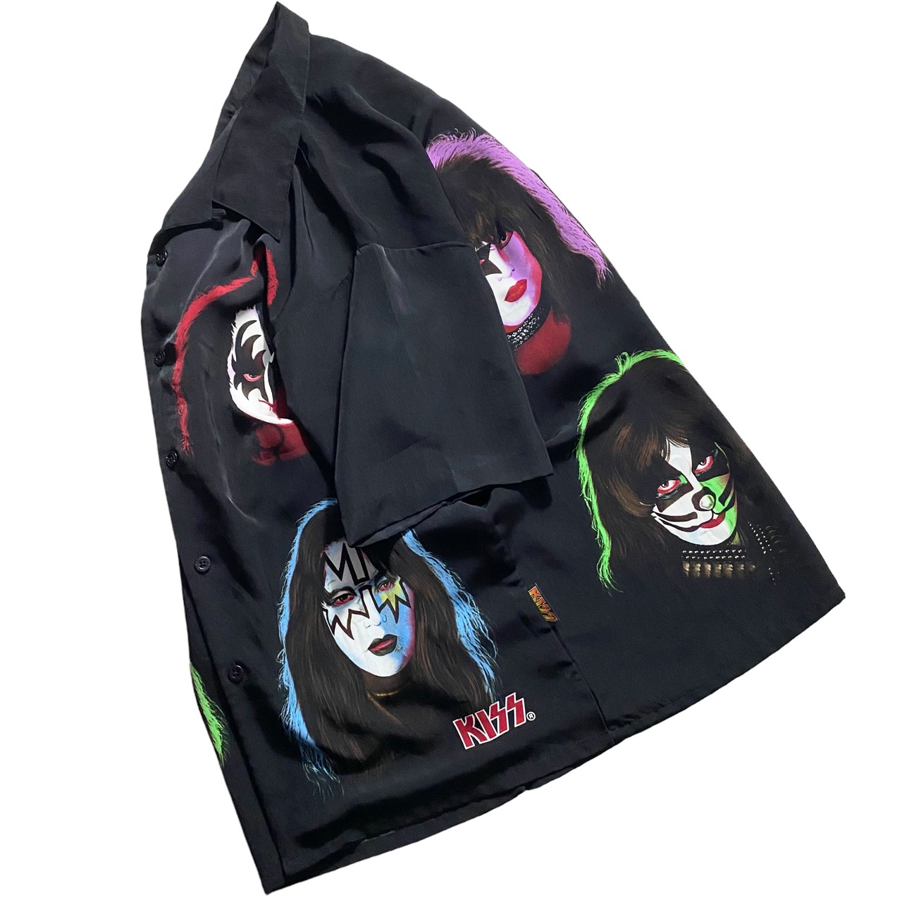 KISS member print open collar music shirt